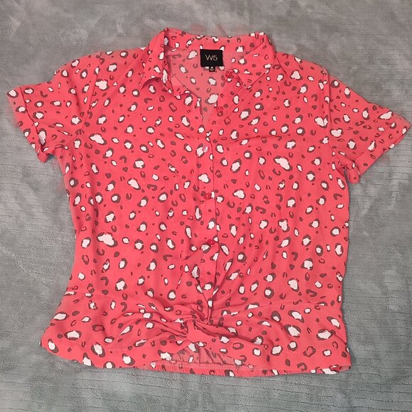 Red Brown Cheetah Print Blouse Top Shirt W5 Size M Flowy Material Elegant Comfy - Picture 1 of 6